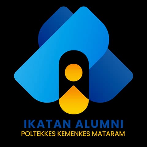 Logo Ikatan Alumni Poltekkes Kemenkes Mataram: huruf A berbentuk jabat tangan dengan figur manusia huruf i